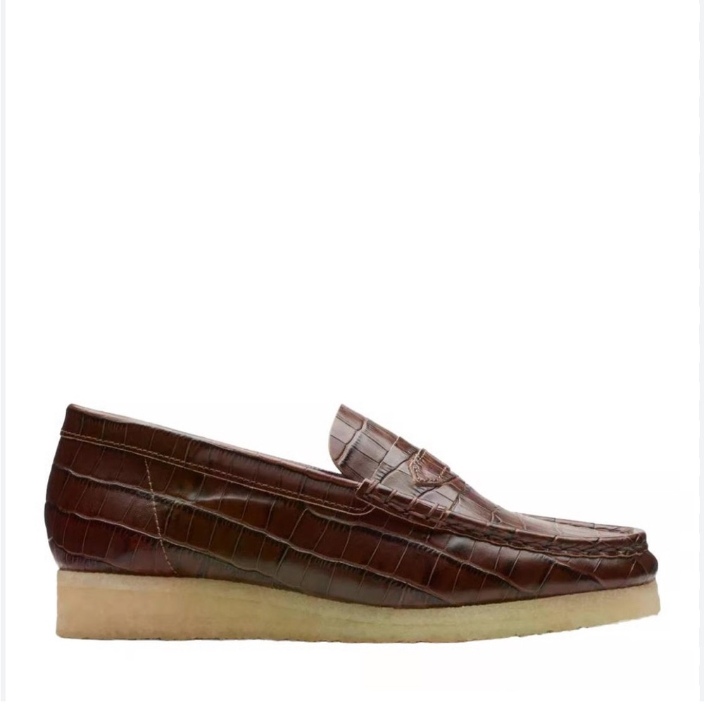 Clarks Dark Brown Croc-Embossed Loafers